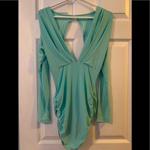 NWOT Teal Plunge VNeck Backless Blouse/ Mini Dress